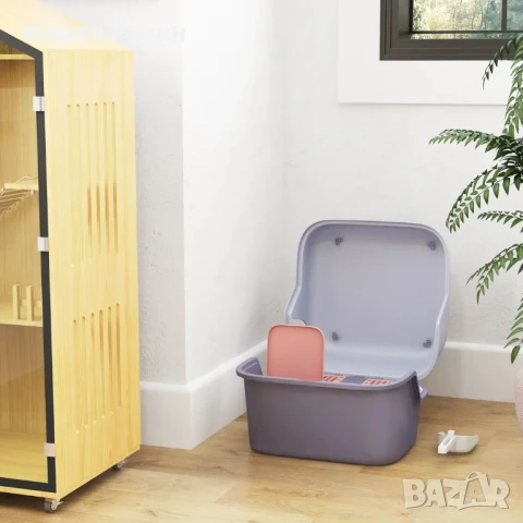 PawHut Кутия за котешка тоалетна с капак и лъжичка, Лесна за почистване, Заключваща се, Лилава, снимка 6 - За котки - 50479936