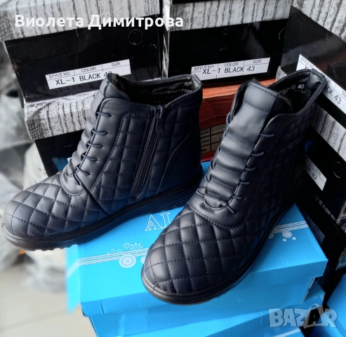 Тъмносини дамски боти на квадрати за широки крака , снимка 2 - Дамски боти - 52277978