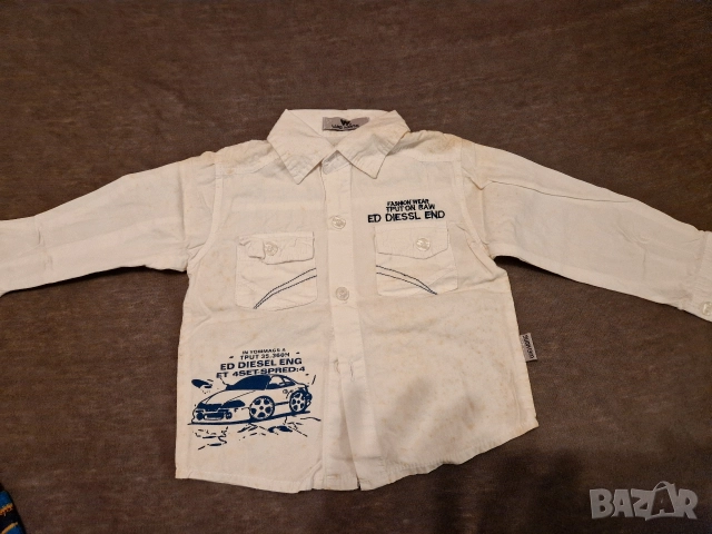 9-12м 80см Риза, памук, бяла, без следи от употреба 