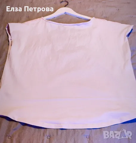 Бледорозова лятна/есенна блуза с къс ръкав и бродерия; 4XL÷6XL, снимка 2 - Тениски - 47187118