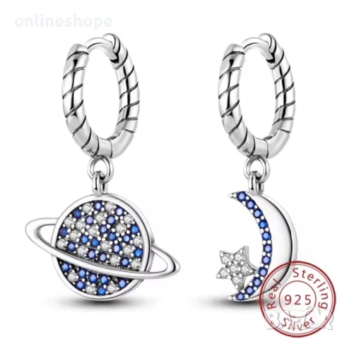 925 Сребърни обеци “Космическа магия” – Планета и Луна с цирконий