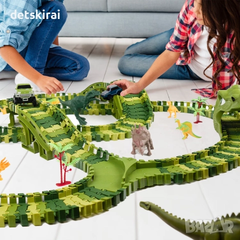 Мека писта с Динозаври – 270 части, снимка 4 - Коли, камиони, мотори, писти - 52420679