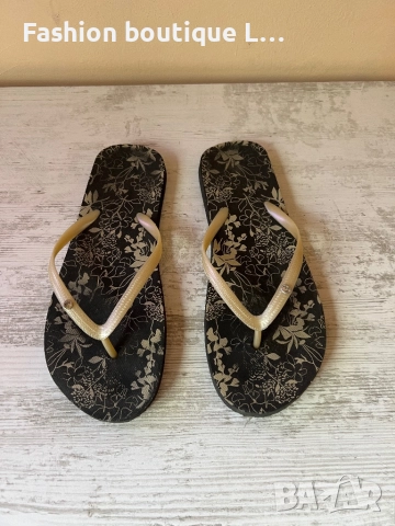 Джапанки с диамантче в кафяв цвят с бежови ленти 37 / 38 номер ❤️