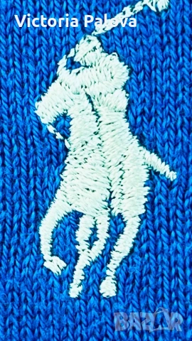 POLO RALPH LAUREN син памучен пуловер с V - образно деколте, снимка 5 - Блузи - 53541873