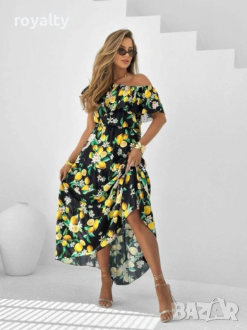 Лятна Елегантна Дамска Рокля С Лимони