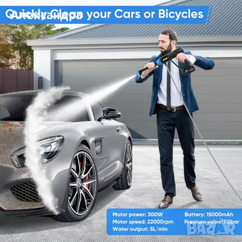 Акумулаторна водоструйка 48V – Пистолет за миене с LCD дисплей и 6 режима, снимка 5 - Други инструменти - 50428126