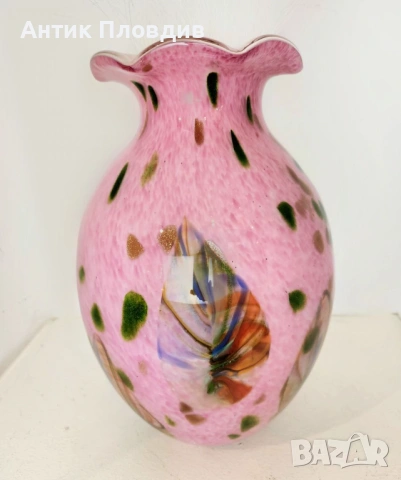 Ръчно изработена стъклена ваза в розово, снимка 5 - Декорация за дома - 53382359