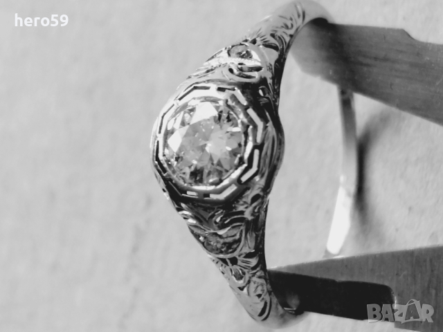 Златен пръстен 18к с Брилянт 0.8 карата(артдеко), снимка 11 - Пръстени - 44958165