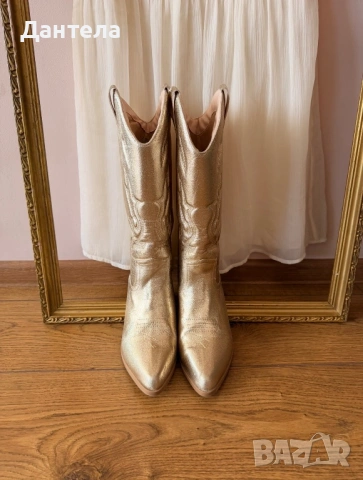 Златни каубойски ботуши, снимка 8 - Дамски ботуши - 54227135
