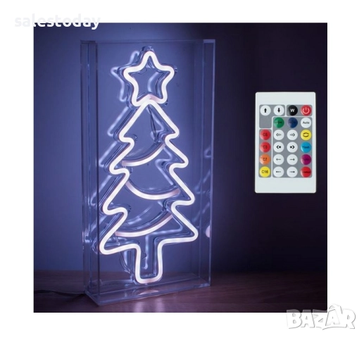 Коледна светеща Елха LED Неон, 30см, снимка 4 - Декорация за дома - 52387374