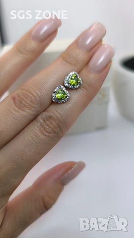 Сребърни обеци с перидот, снимка 6 - Обеци - 52857412