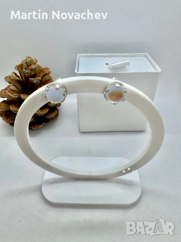 Сребърни обеци с лунен камък , снимка 2 - Обеци - 53160547