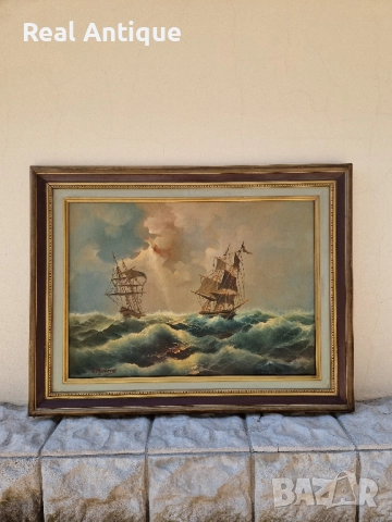 Страхотна антикварна авторска майсторска картина масло върху платно 