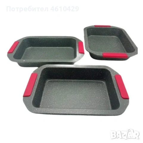 Комплект 3 тави за печене Cheffinger с мраморно покритие и силиконови дръжки , снимка 2 - Съдове за готвене - 53214285
