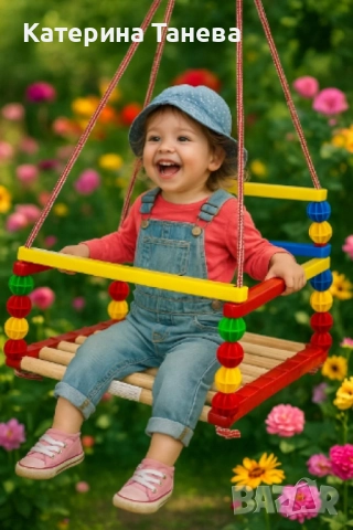 Дървена люлка – Класически модел с модерен цветен дизайн, снимка 2 - Градински мебели, декорация  - 51599681