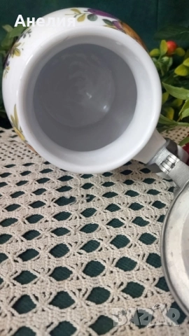 Халба с капак калай и цветя, снимка 5 - Чаши - 52079654