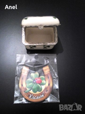 Best of luck!🍀 Ирландска порцеланова кутийка с детелини за бижута + български магнит "Късмет", снимка 2 - Други - 45665679