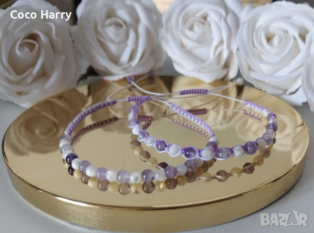 Комплект гривни с аметист и седеф,ръчно изработени 