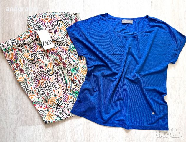 Нов цветен прекрасен панталон Zara & топ Mos Mosh в наситен син цвят , снимка 7 - Панталони - 45446207