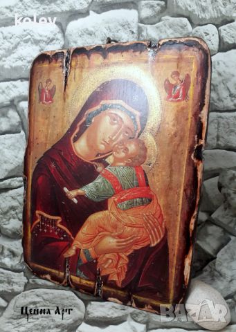 Икона на света Богородица с Младенеца, Умиление с архангели 25/19 см, снимка 2 - Икони - 43621350
