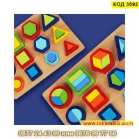 Голям Монтесори пъзел с цветни геометрични фигури изработен от дърво - КОД 3592, снимка 14 - Образователни игри - 45300327