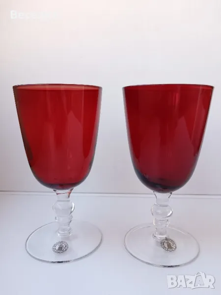 2 бр червени чаши, ръчна изработка, духано стъкло , снимка 1