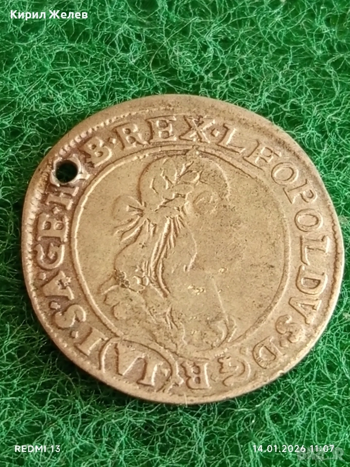 Сребърна монета 6 кройцера 1674г. Леополд първи Унгария за КОЛЕКЦИЯ 52927, снимка 1