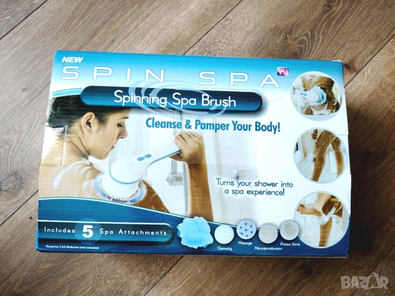 Spin SPA въртяща се масажна четка с 5 приставки на батерии, снимка 1