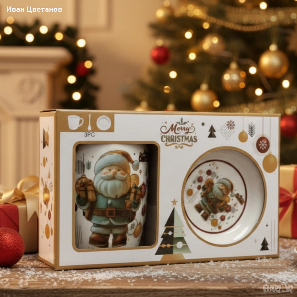 Коледна керамична чаша с капак и лъжица – уют за всяка сутри, снимка 1