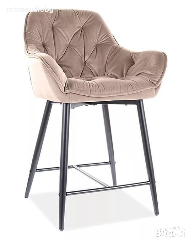 Бар стол ЧЕРИ Н-2 ВЕЛВЕТ кадифе в бежово, снимка 1