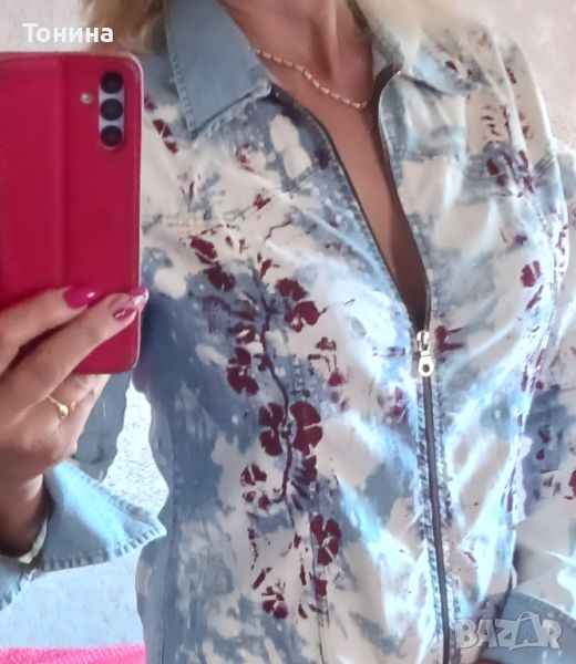 Дънкова ризка с рисувана бродерия., снимка 1