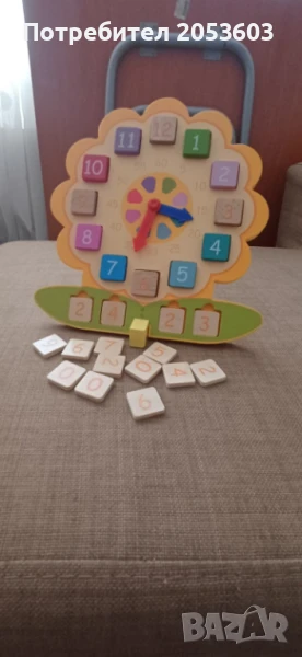 Дървен образователен часовник, снимка 1