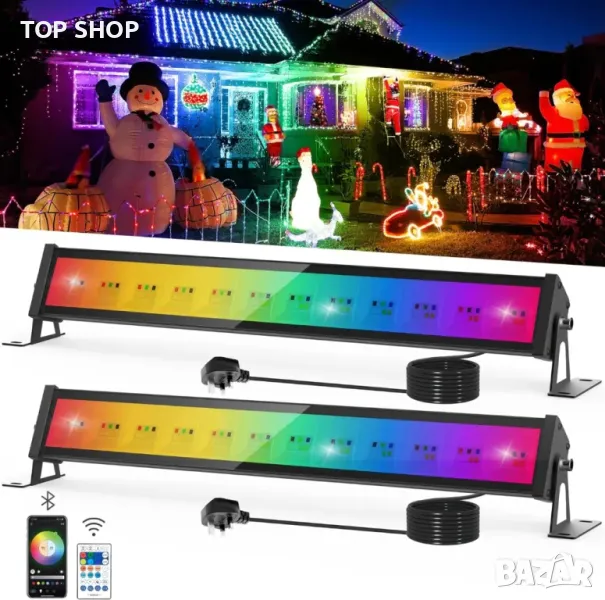 NATPOW 50 W RGB прожекторна лента, LED с дистанционно и приложение, IP66, 2 броя, снимка 1