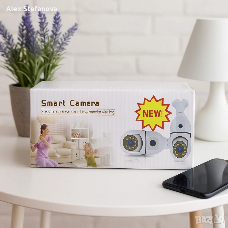 WiFi двойна IP камера за фасунга – Full HD 1080P, 355° въртене, нощно виждане и двупосочно аудио, снимка 1
