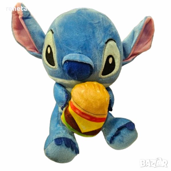 Играчка Stitch, С бургер, Плюшено, Син, 24 см, снимка 1