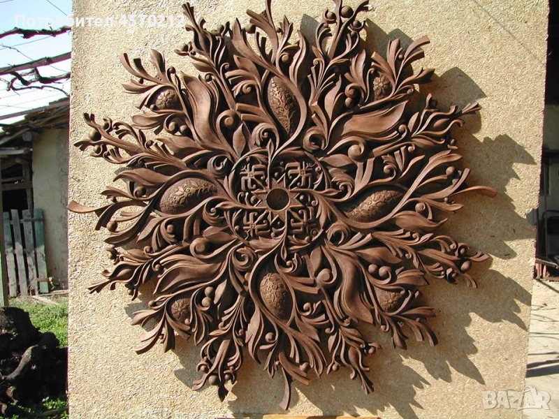 Дърворезба, Розета Слънце, Пано за стена или таван, Ръчна изработка по поръчка, Дърворезба Слънце, снимка 1