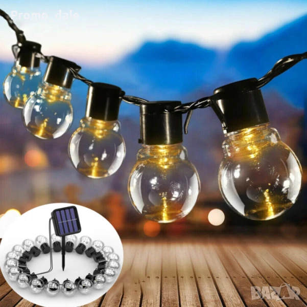 Соларен гирлянд за градината, гирлянд с 20 броя кушки със соларен панел с дължина 3.8 м, снимка 1