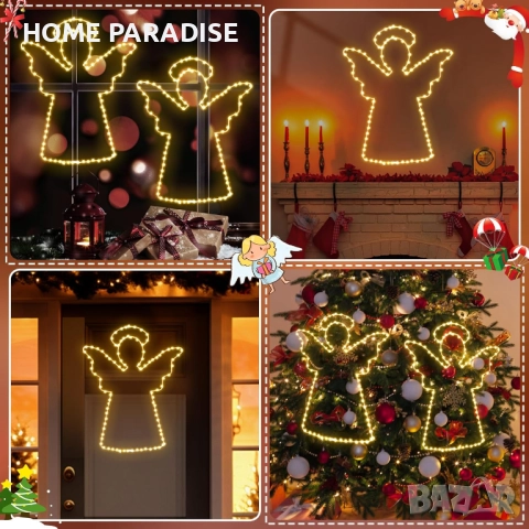 Коледни ангелски светлини - 100 LED/40cm топлобели с таймер, , снимка 3 - Други - 52478300