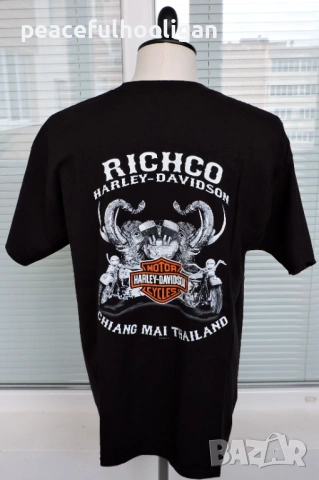 Harley Davidson RICHCO CHIANG MAI THAILAND Mens Black Motorcycle Biker T-Shirt Rare Size L, снимка 5 - Тениски - 53393410