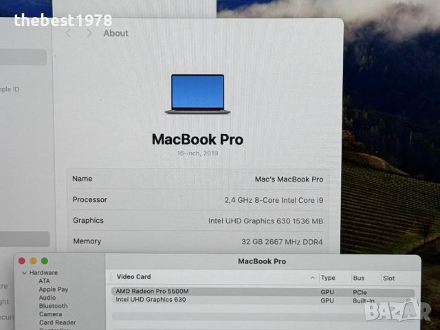 MacBook Pro 16`Core i9-9980HK/32GB DDR4/512GB SSD/AMD Pro 5500M/Бат 10ч, снимка 5 - Лаптопи за работа - 46725377