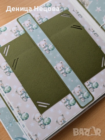 Детски ръчно изработен албум за снимки зелени мечета, подарък за погача, подарък за дете, рожден ден, снимка 15 - Други - 53428166