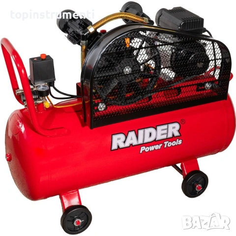 Компресор за въздух 100 л. RAIDER RD-AC17, двуцилиндров, 1500W, 170 л/мин., 8 bar, снимка 2 - Компресори - 53521217