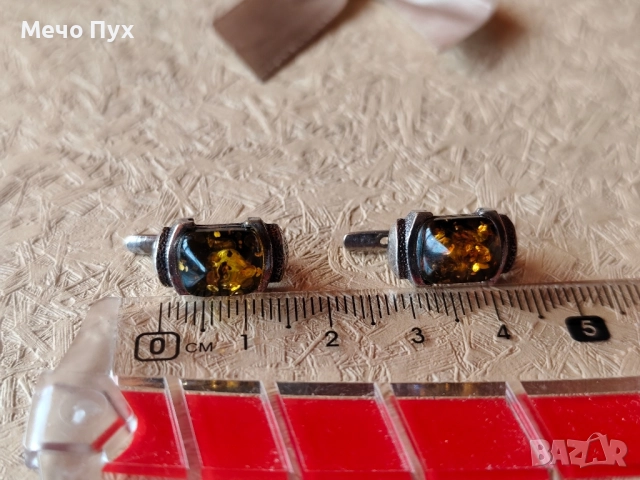 Сребърни обеци с кехлибар (180), снимка 6 - Обеци - 52502309