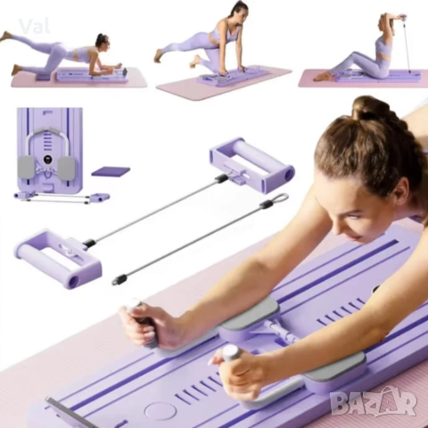 Фитнес дъска за пилатес 3 в 1 – ластици за съпротивление, таймер и стойка за телефон, снимка 2 - Фитнес уреди - 53991793