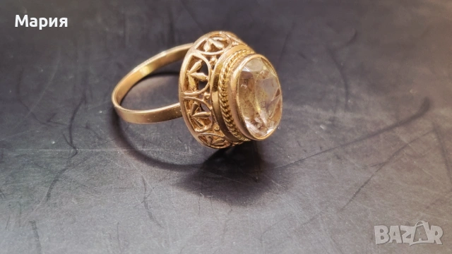 Златен пръстен 583 с естествен камък - винтидж, снимка 17 - Пръстени - 53735965