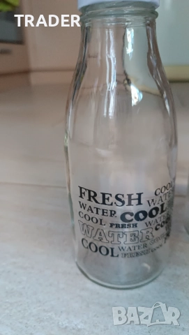 стъклена бутилка за вода надписи метална капачка - 500мл