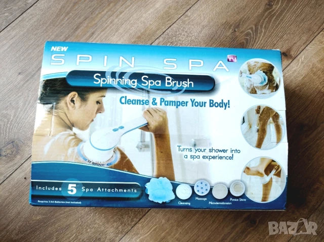 Spin SPA въртяща се масажна четка с 5 приставки на батерии