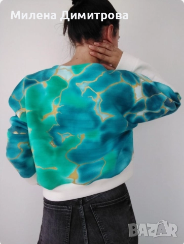 Ръчно рисувана ватирана блуза, снимка 5 - Блузи с дълъг ръкав и пуловери - 52487885