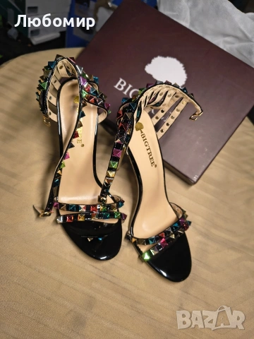 Елегантни дамски сандали с кристали и ток 11 см 38 номер, снимка 3 - Сандали - 53864077