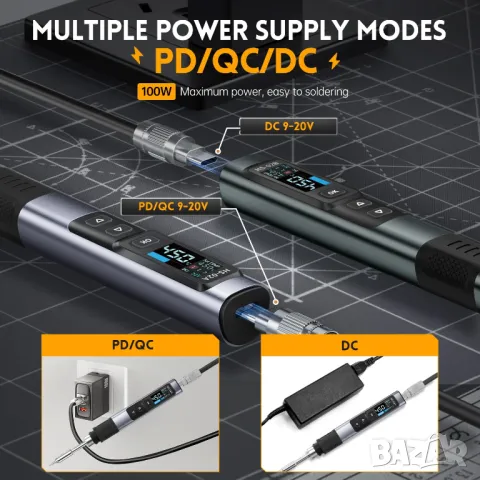 Преносим интелигентен поялник FNIRSI HS-02B / черен, снимка 15 - Поялници и запояване - 49823302